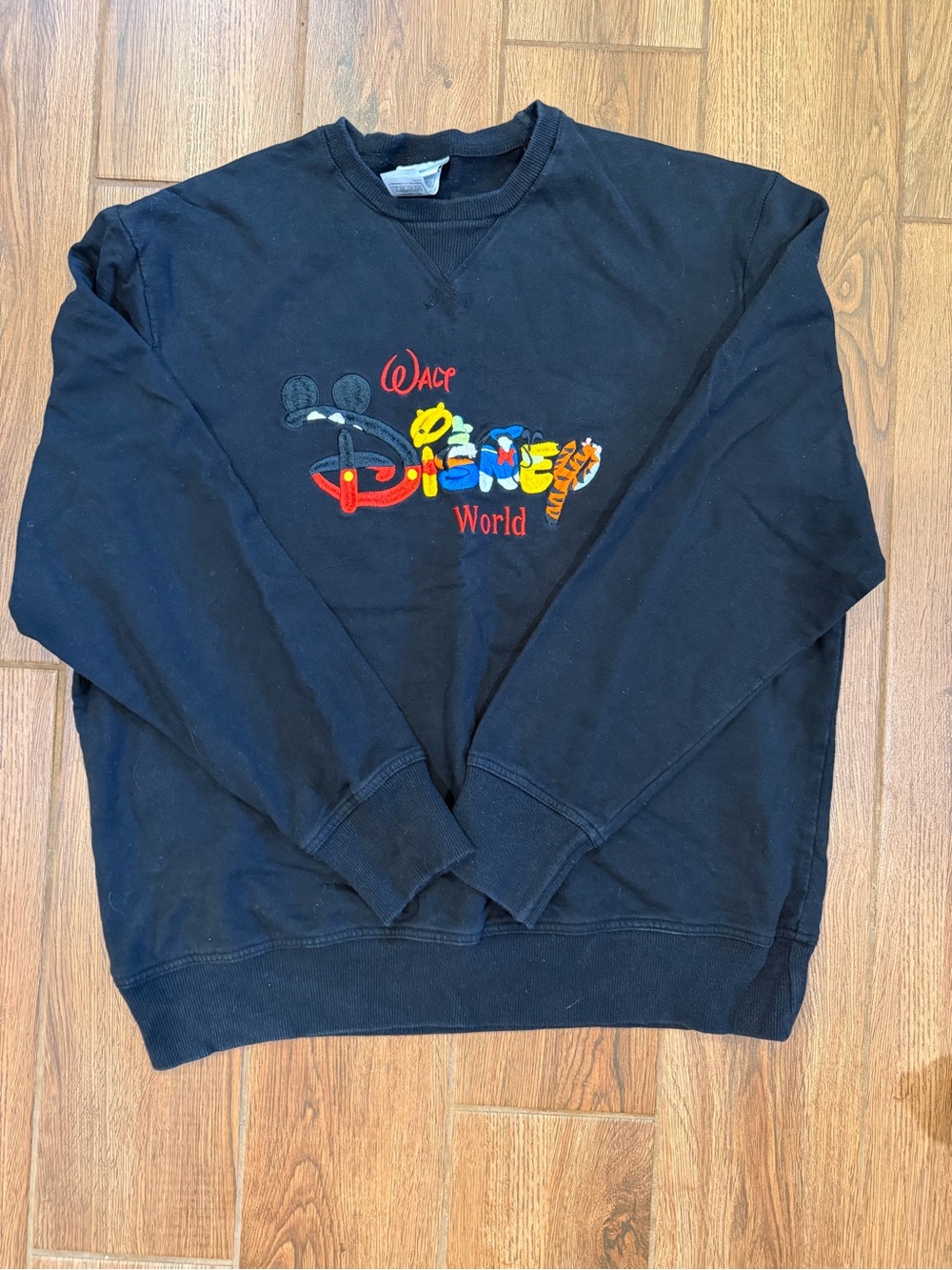 Disney Black Crewneck Sweatshirt with Colorful Embroidered Logo / men’s large